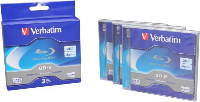 Alt view image 3 of 3 - Verbatim 25GB 4X BD-R 3 Packs Jewel Case Disc Model 96928