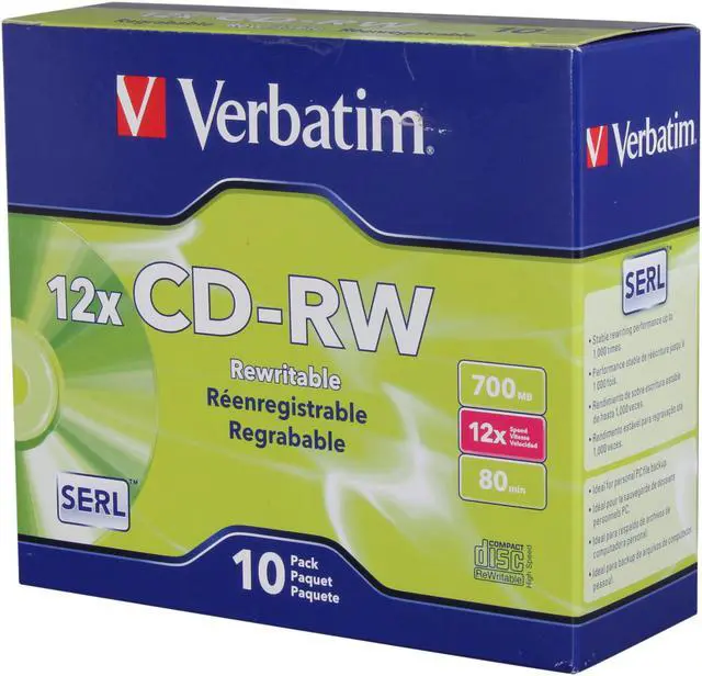 Alt view image 2 of 2 - Verbatim 700MB 12X CD-RW 10 Packs Slim Jewel Case Disc Model 95156