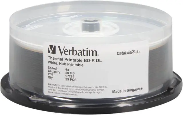 Alt view image 2 of 2 - Verbatim 50GB 6X BD-R DL Thermal Printable 25 Packs Spindle Disc Model 97284