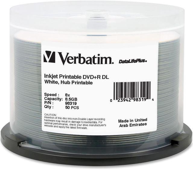 Main image of Verbatim DVD+R DL 8.5GB 8X DataLifePlus White Hub InkJet Printable 50 Pack Spindle