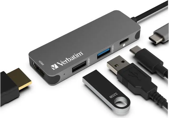 Main image of Verbatim 4-in-1 USB-C Hub with 4K HDMI Output, USB-C 60W Power Delivery, USB 3.0 Port, USB 2.0 Port