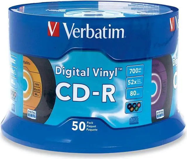 Main image of Verbatim Digital Vinyl 700MB 52X CD-R 50 Packs Spindle Disc Model 94587