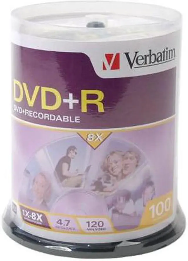 Main image of Verbatim 4.7GB 8X DVD+R 100 Packs Spindle High-Speed Quality Disc with Advanced Azo Recording Dye Model 94968