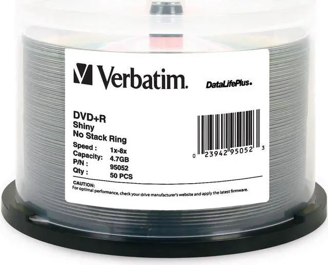 Main image of Verbatim 4.7GB 8X DVD+R 50 Packs Spindle DataLifePlus Shiny Silver Disc Model 95052
