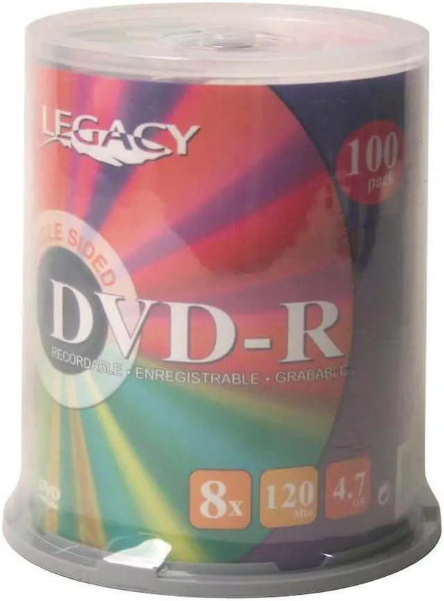 Main image of LEGACY 4.7GB 8X DVD-R 100 Packs Spindle Disc Model R8X100CB