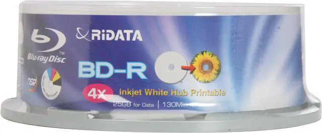 Main image of RiDATA 25GB 4X BD-R Inkjet White Hub Printable 25 Packs Disc Model BDR-254-RDIWN-CB25 - OEM