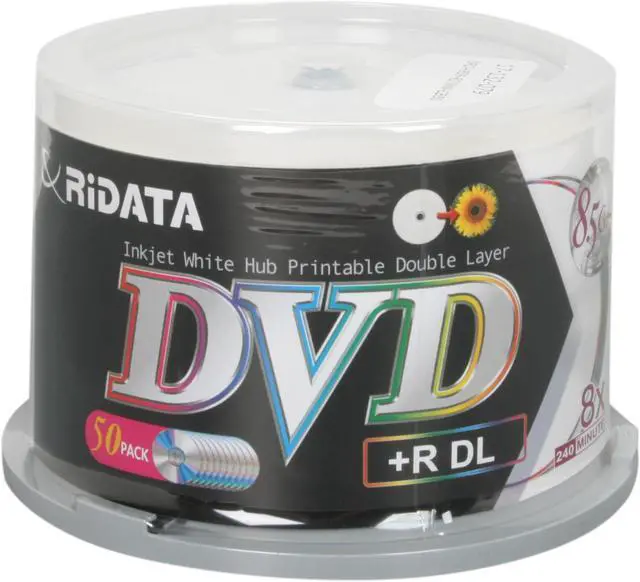 Main image of Ritek 8.5GB 8X DVD+R DL Inkjet Printable 50 Packs Spindle Disc Model DRD+858-RDIWN-CB50