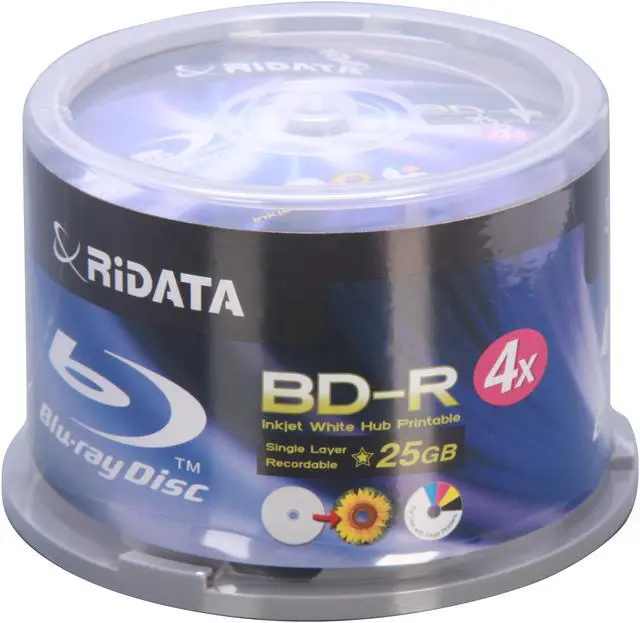 Main image of RiDATA 25GB 4X BD-R Inkjet White Hub-Printable 50 Packs Disc Model BDR-254-RDIWN-CB50