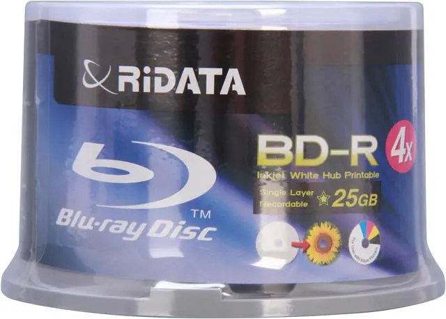 Alt view image 2 of 2 - RiDATA 25GB 4X BD-R Inkjet White Hub-Printable 50 Packs Disc Model BDR-254-RDIWN-CB50