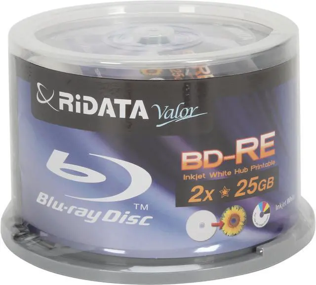 Main image of RiDATA Valor 25GB 2X BD-RE Inkjet white hub-printable 50 Packs Spindle Disc Model BDRE-252-RVIWNCB50