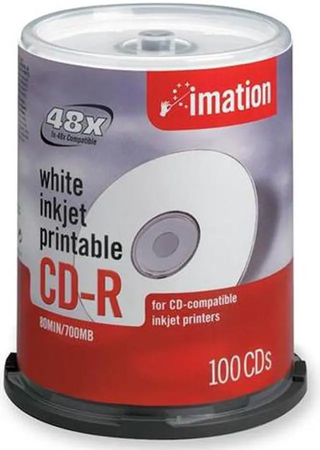 Main image of imation 700MB 52X CD-R White Inkjet Printable 100 Packs Spindle Disc Model 17334