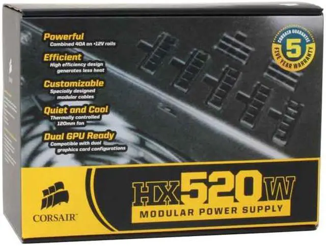 Alt view image 11 of 11 - CORSAIR HX Series CMPSU-520HX 520 W ATX12V v2.2 and EPS12V 2.91 SLI Certified CrossFire Ready 80 PLUS Certified Modular Active PFC Compatible with Core i7 Power Supply