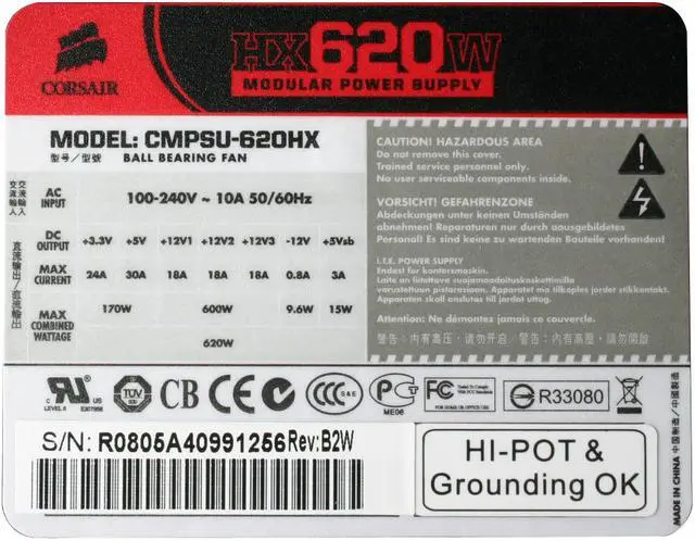 Alt view image 6 of 11 - CORSAIR HX Series CMPSU-620HX 620 W ATX12V v2.2 and EPS12V 2.91 SLI Certified CrossFire Ready 80 PLUS Certified Modular Active PFC Compatible with Core i7 Power Supply