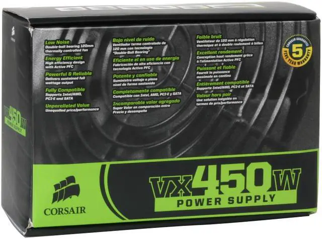 Alt view image 10 of 10 - CORSAIR CMPSU-450VX 450 W ATX12V V2.2 80 PLUS Certified Active PFC Compatible with Core i7 Power Supply
