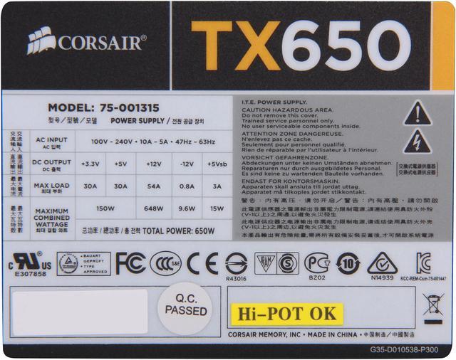 Alt view image 4 of 7 - CORSAIR TX Series CMPSU-650TX 650 W ATX12V / EPS12V SLI Ready CrossFire Ready 80 PLUS BRONZE Certified Active PFC Compatible with Core i7 Power Supply & New 4th Gen CPU Certified Haswell Ready