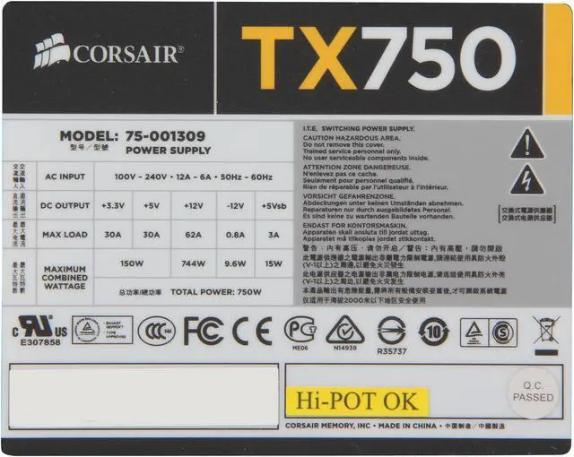 Alt view image 5 of 7 - CORSAIR TX Series CMPSU-750TX 750 W ATX12V v2.3 SLI Ready CrossFire Ready 80 PLUS BRONZE Certified Active PFC Compatible with New 4th Gen CPU Certified Haswell Ready