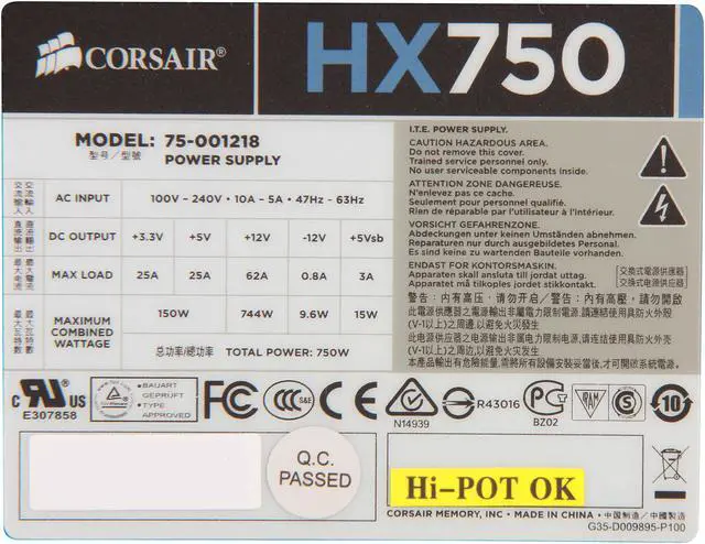 Alt view image 6 of 8 - CORSAIR HX Series HX750 750 W ATX12V 2.3 / EPS12V 2.91 SLI Ready CrossFire Ready 80 PLUS GOLD Certified Modular Active PFC Power Supply New 4th Gen CPU Certified Haswell Ready