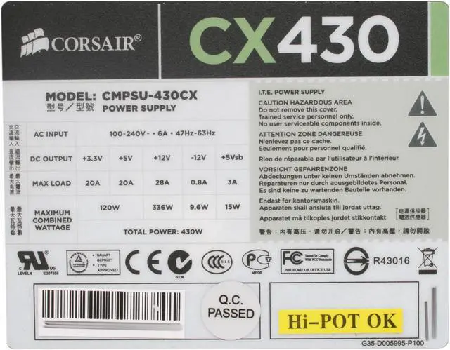 Alt view image 5 of 7 - CORSAIR Builder Series CX430 CMPSU-430CX 430W ATX12V Active PFC Power Supply