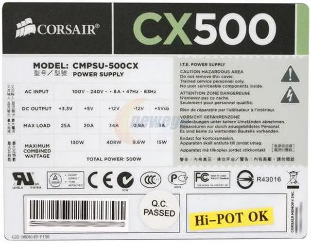Alt view image 5 of 7 - CORSAIR Builder Series CX500 (CMPSU-500CX) 500 W ATX12V v2.3 Active PFC Power Supply