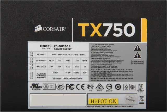 Alt view image 6 of 7 - CORSAIR Enthusiast Series TX750 V2 750W ATX12V v2.31/ EPS12V v2.92 80 PLUS BRONZE Certified Active PFC High Performance Power Supply