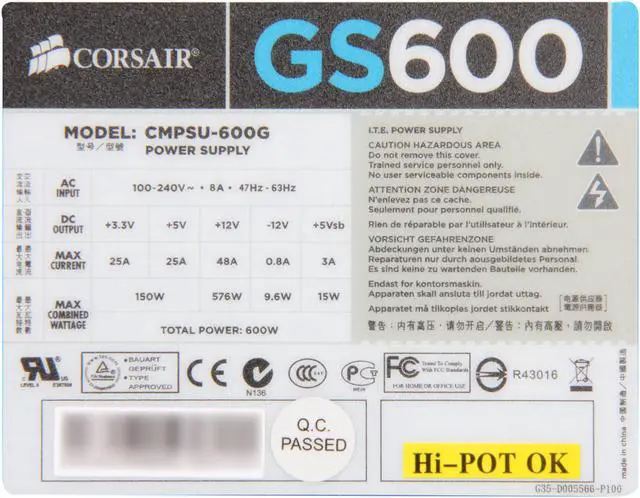 Alt view image 5 of 7 - CORSAIR Gaming Series GS600 600 W ATX12V v2.3 80 PLUS Certified Active PFC High Performance Power Supply