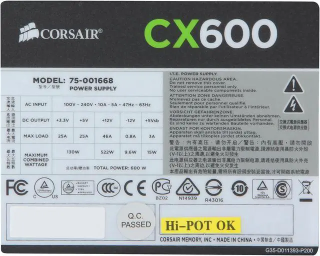 Alt view image 6 of 7 - CORSAIR CX Series CX600 600W 80 PLUS BRONZE Active PFC ATX12V & EPS12V Power Supply