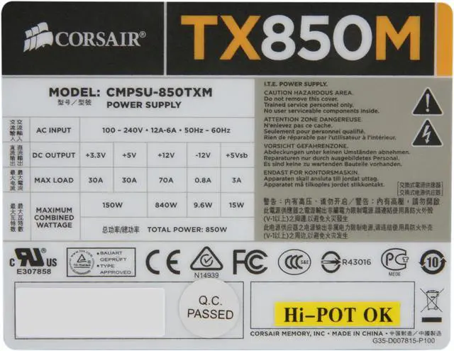 Alt view image 5 of 7 - CORSAIR Enthusiast Series TX850M 850 W ATX12V v2.31 / EPS12V v2.92 80 PLUS BRONZE Certified Semi Modular High Performance Power Supply New 4th Gen CPU Certified Haswell Ready