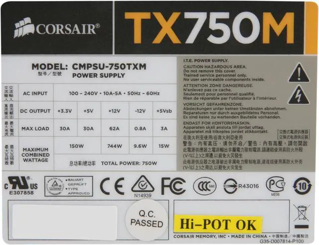 Alt view image 5 of 7 - CORSAIR Enthusiast Series TX750M 750 W ATX12V v2.31 / EPS12V v2.92 80 PLUS BRONZE Certified Semi Modular High Performance Power Supply New 4th Gen CPU Certified Haswell Ready