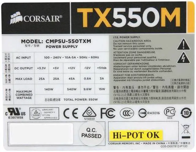 Alt view image 5 of 7 - CORSAIR Enthusiast Series TX550M 550 W ATX12V v2.31 / EPS12V v2.92 80 PLUS BRONZE Certified Semi Modular High Performance Power Supply