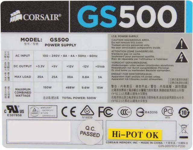 Alt view image 5 of 7 - CORSAIR Gaming Series GS500 500 W ATX12V / EPS12V 80 PLUS Certified High Performance Gaming Power Supply