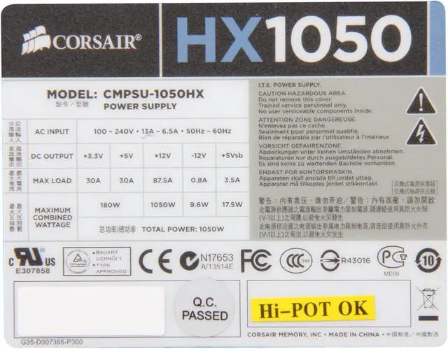 Alt view image 5 of 7 - CORSAIR HX Series HX1050 1050 W ATX12V / EPS12V SLI Ready CrossFire Ready 80 PLUS GOLD Certified Modular Active PFC Power Supply New 4th Gen CPU Certified Haswell Ready