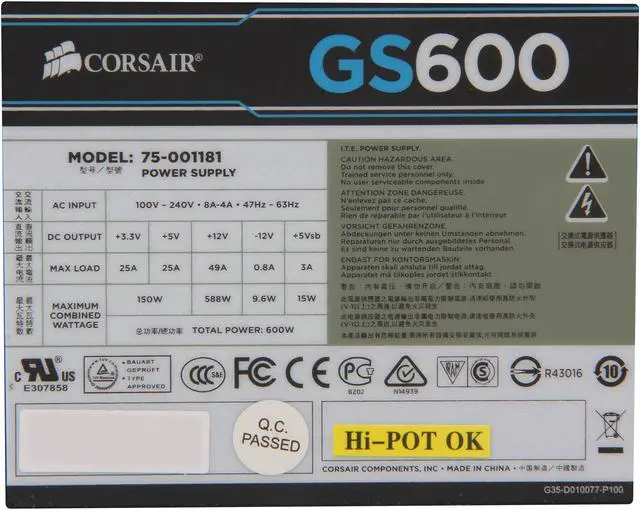 Alt view image 5 of 7 - CORSAIR Gaming Series GS600 600 W ATX 12V v2.3 SLI Ready CrossFire Ready 80 PLUS BRONZE Certified Active PFC Power Supply