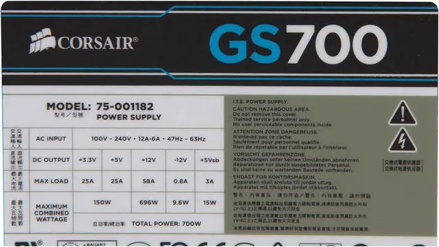 Alt view image 7 of 9 - CORSAIR Gaming Series GS700 700 W ATX 12V v2.3 SLI Ready CrossFire Ready 80 PLUS BRONZE Certified Active PFC Power Supply