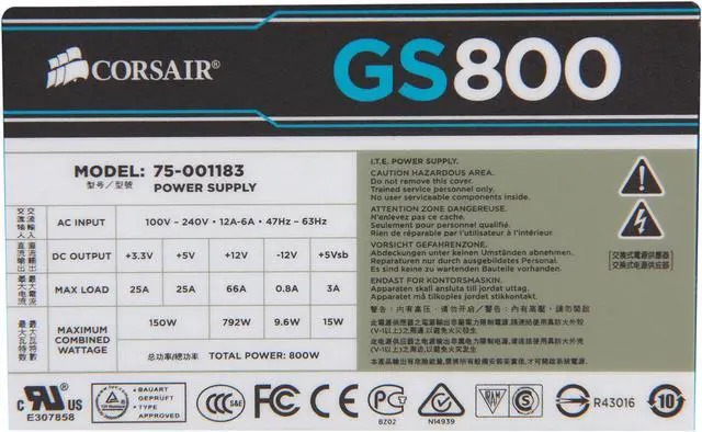 Alt view image 7 of 9 - CORSAIR Gaming Series GS800 800 W ATX 12V v2.3 SLI Ready CrossFire Ready 80 PLUS BRONZE Certified Active PFC Power Supply