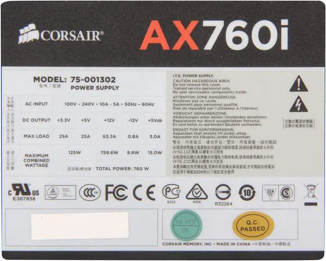 Alt view image 6 of 7 - CORSAIR AXi series AX760i 760 W Digital ATX12V / EPS12V SLI Ready CrossFire Ready 80 PLUS PLATINUM Certified Full Modular Active PFC Power Supply New 4th Gen CPU Certified Haswell Ready