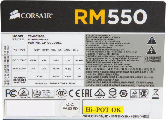Alt view image 5 of 7 - CORSAIR RM Series RM550 550 W ATX12V v2.31 and EPS 2.92 80 PLUS GOLD Certified Full Modular Active PFC Power Supply
