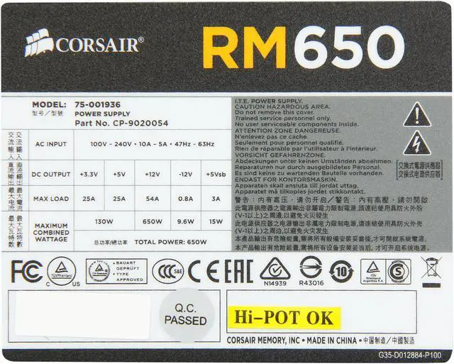 Alt view image 5 of 6 - CORSAIR RM Series RM650 650 W ATX12V v2.31 and EPS 2.92 80 PLUS GOLD Certified Full Modular Active PFC Power Supply