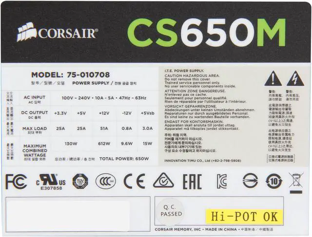 Alt view image 5 of 6 - CORSAIR CS-M Series CS650M 650W 80 PLUS GOLD Active PFC Haswell Ready ATX12V & EPS12V Semi-Modular Power Supply