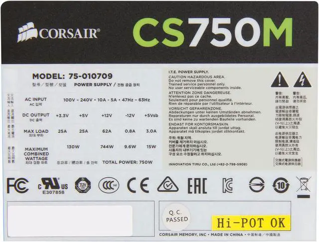 Alt view image 6 of 7 - CORSAIR CS-M Series CS750M 750W 80 PLUS GOLD Active PFC Haswell Ready ATX12V & EPS12V Semi Modular Power Supply