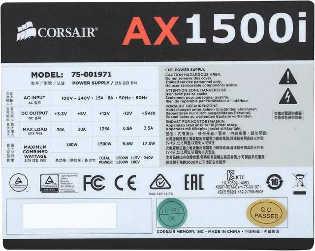 Alt view image 5 of 7 - CORSAIR AXi Series AX1500i Digital 1500W 80 PLUS TITANIUM Haswell Ready Full Modular ATX12V & EPS12V SLI and Crossfire Ready Power Supply with C-Link Monitoring and Control