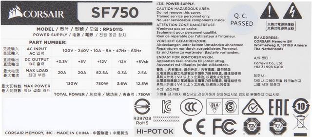 Alt view image 7 of 7 - CORSAIR SF750 CP-9020186-NA 750 W SFX 80 PLUS PLATINUM Certified Full Modular Power Supply