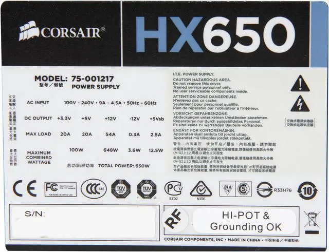 Alt view image 5 of 7 - Corsair Certified CP-9020030-NA HX series HX650 650W ATX12V v2.2 / EPS12V 2.91 SLI Ready 80 PLUS GOLD Certified Modular Active PFC Power Supply