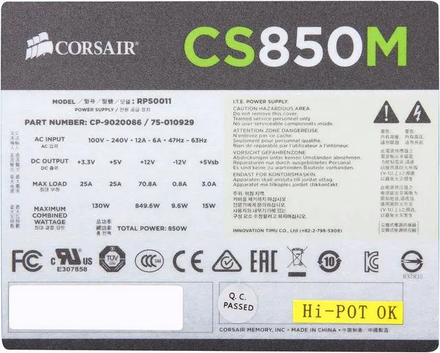 Alt view image 5 of 7 - CORSAIR CS-M Series CS850M 850W 80 PLUS GOLD Active PFC Haswell Ready ATX12V & EPS12V Semi-Modular Power Supply