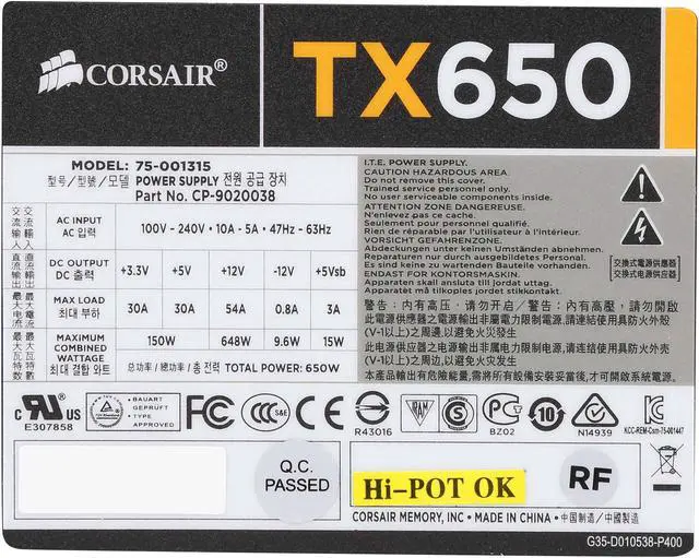 Alt view image 5 of 7 - Corsair Certified CP-9020038-NA Enthusiast Series TX650 650W ATX12V v2.31/ EPS12V v2.92 80 PLUS BRONZE Certified Active PFC High Performance Power Supply