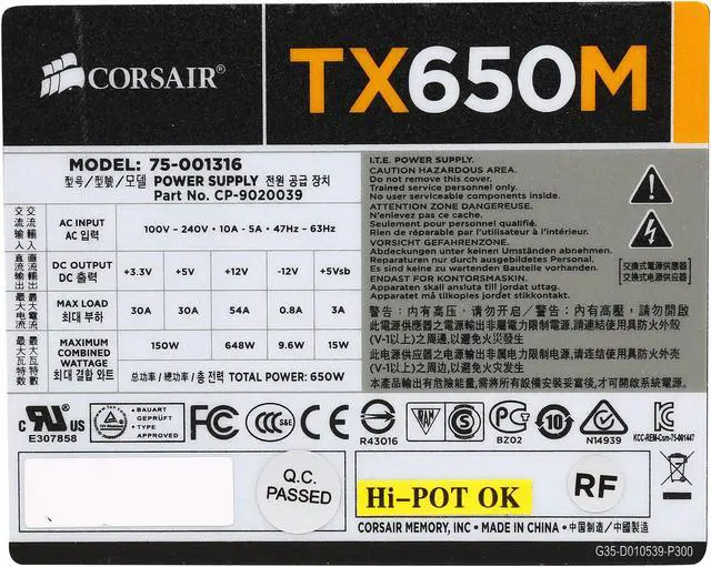 Alt view image 5 of 7 - Corsair Certified CP-9020039-NA Enthusiast Series TX650M 650W ATX12V v2.31 / EPS12V v2.92 80 PLUS BRONZE Certified Semi Modular High Performance Power Supply New 4th Gen CPU Certified Haswell Ready