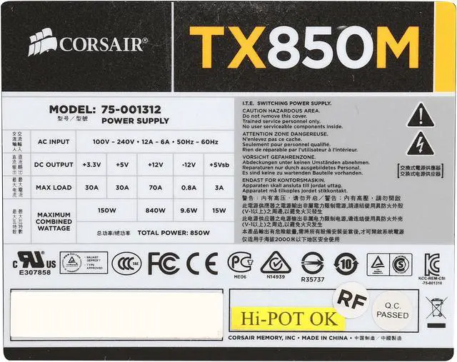 Alt view image 5 of 7 - Corsair Certified CP-9020041-NA Enthusiast Series TX850M 850W ATX12V v2.31 / EPS12V v2.92 80 PLUS BRONZE Certified Semi Modular High Performance Power Supply New 4th Gen CPU Certified Haswell Ready