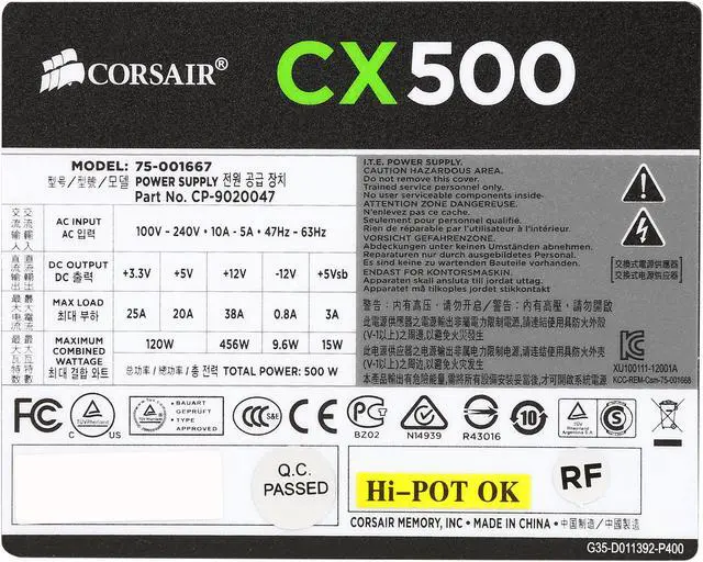 Alt view image 5 of 7 - Corsair Certified CX Series CX500 500W 80 Plus Bronze Power Supply