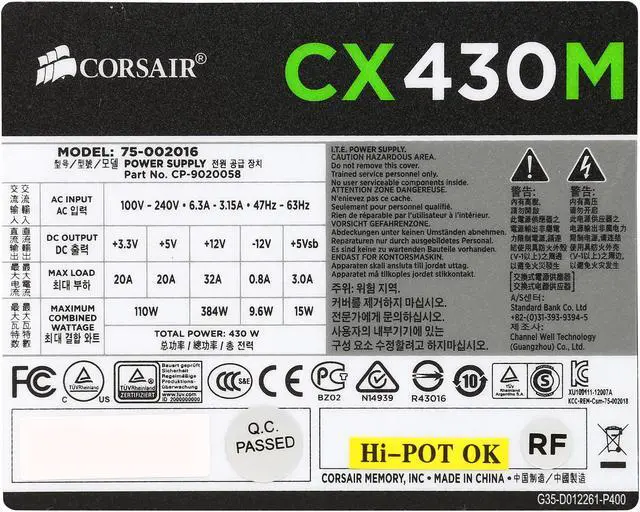 Alt view image 5 of 7 - Corsair Certified CP-9020058-NA CXM series CX430M 430W ATX12V v2.3 80 PLUS BRONZE Certified Modular Active PFC Power Supply