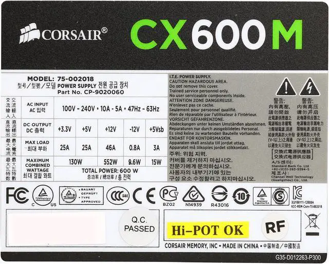 Alt view image 5 of 7 - Corsair Certified CP-9020060-NA CXM series CX600M 600W ATX12V v2.3 SLI Ready CrossFire Ready 80 PLUS BRONZE Certified Modular Active PFC Power Supply