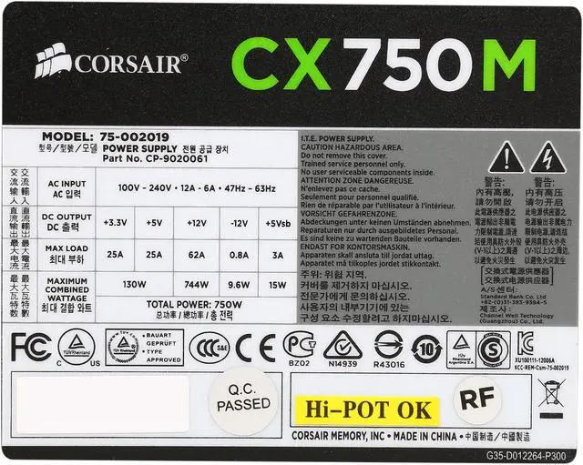 Alt view image 5 of 7 - Corsair Certified Refurbished CX750M (CP-9020061-NA) CX-M Series 750W 80 Plus Bronze Active PFC Modular Power Supply